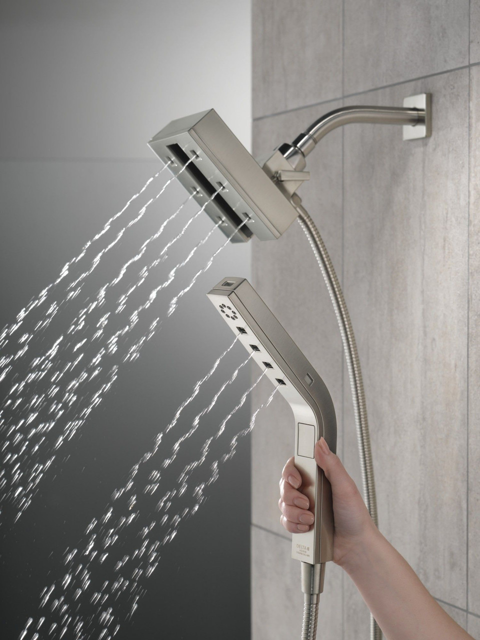 58473-SS-PR25 Universal Showering Components H2Okinetic In2ition 4-Setting Two-in-One Shower, Lumicoat Stainless