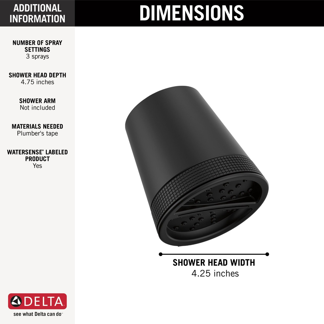 52386-BL Universal Showering Components 3-Setting Showerhead, Matte Black