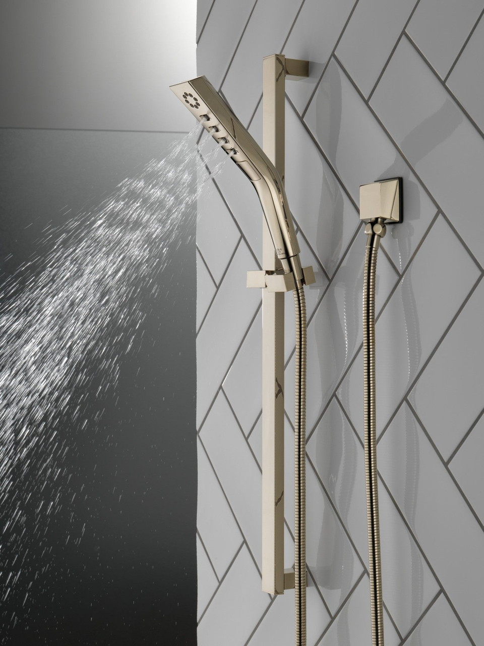 51799-PN-PR Universal Showering Components H2Okinetic 3-Setting Slide Bar Hand Shower, Lumicoat Polished Nickel