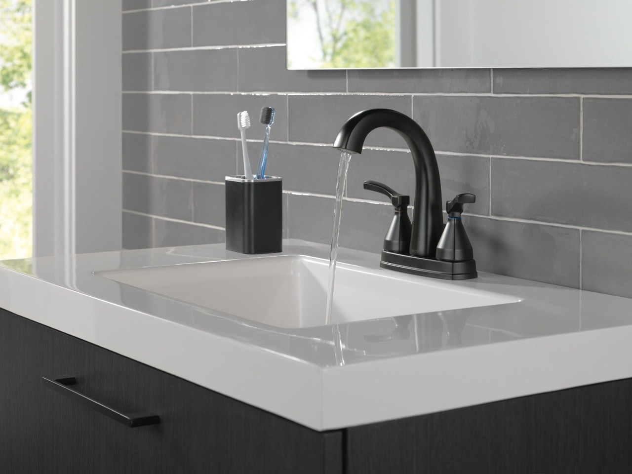 25775-BLMPU-DST Stryke Two Handle Centerset Bathroom Faucet, Matte Black