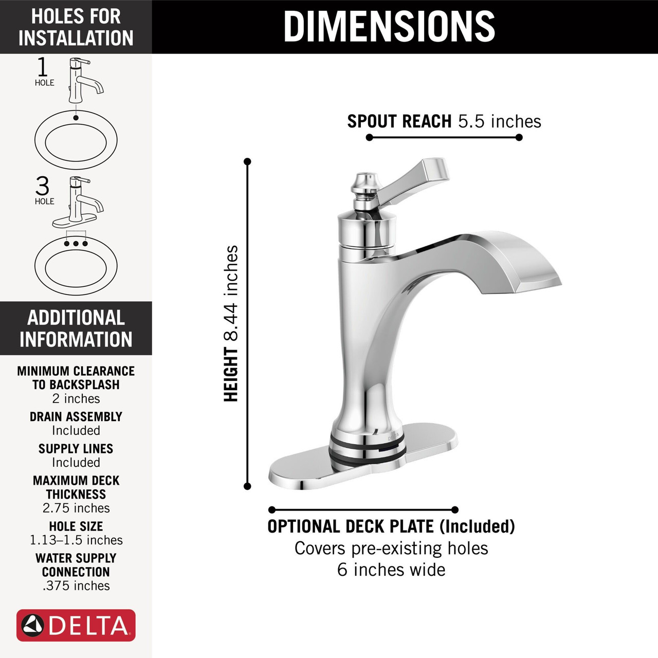 556T-DST Dorval Single Handle Touch20 Bathroom Faucet, Chrome