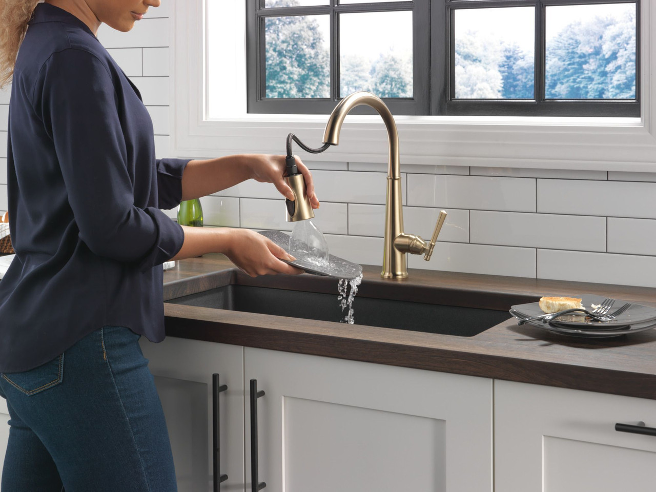 9182-CZ-PR-DST Emmeline Single Handle Pull Down Kitchen Faucet, Lumicoat Champagne Bronze