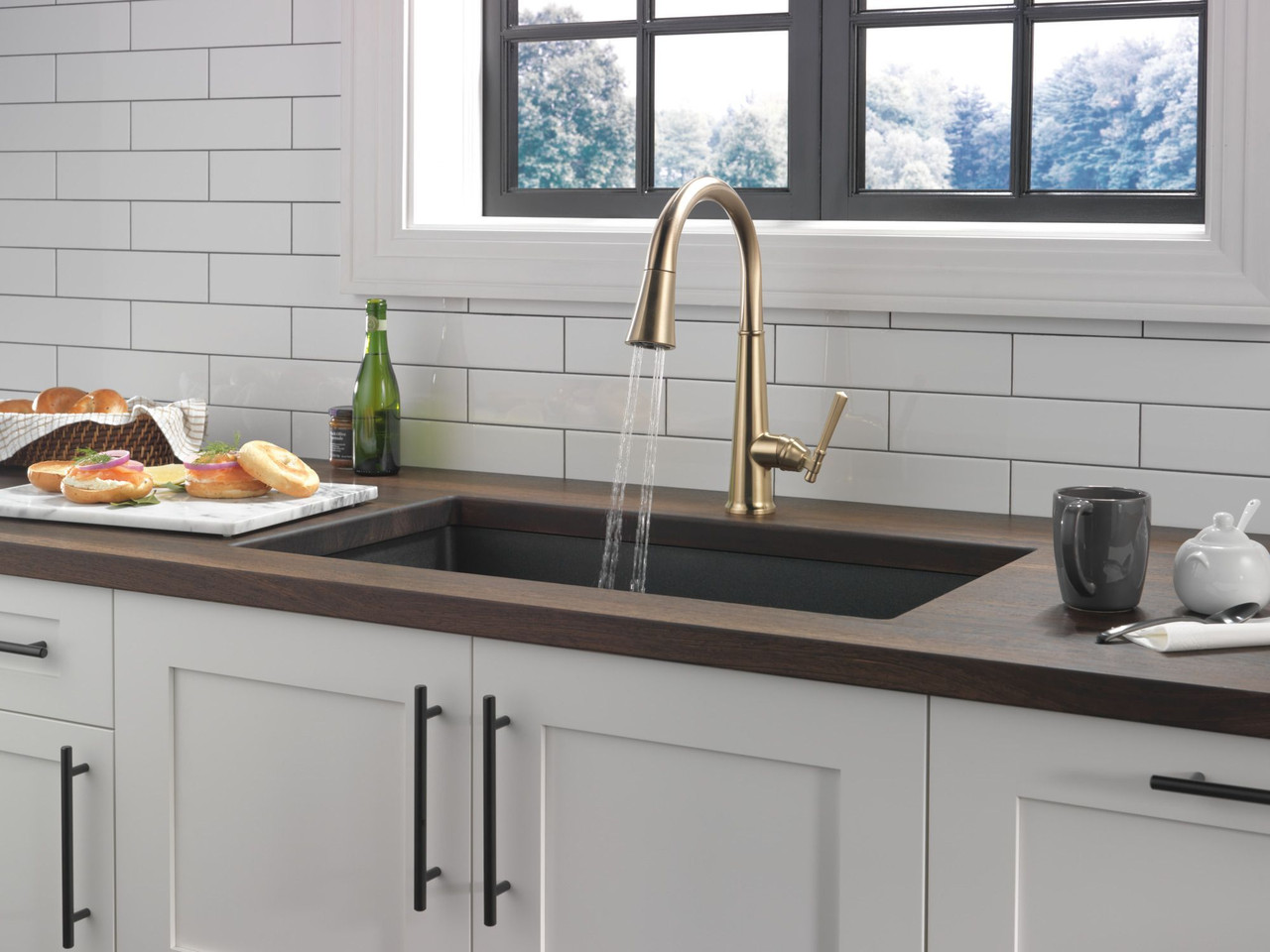 9182-CZ-PR-DST Emmeline Single Handle Pull Down Kitchen Faucet, Lumicoat Champagne Bronze