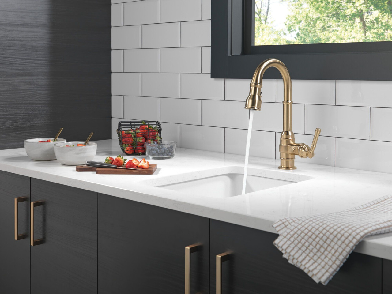 9990-CZ-DST Broderick Single Handle Pull Down Bar or Prep Faucet, Champagne Bronze