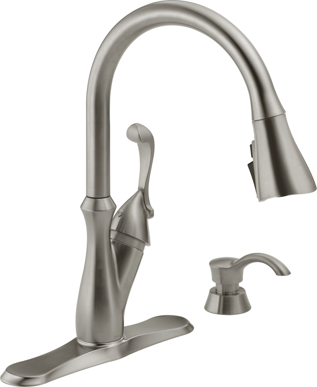 19950Z-SSSD-DST Arabella Single Handle Pull Down Kitchen Faucet with Soap Dispenser and ShieldSpray, Stainless