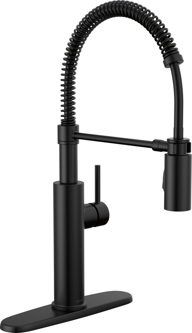 Delta 18803-BL-DST Antoni Single Handle Pull Down Spring Kitchen Faucet, Matte Black