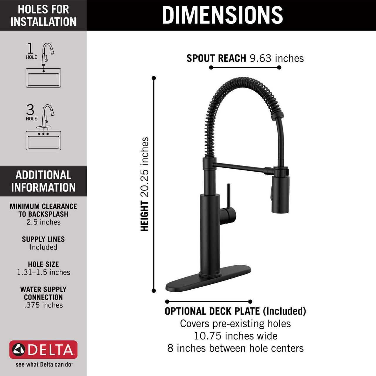 Delta 18803-BL-DST Antoni Single Handle Pull Down Spring Kitchen Faucet, Matte Black