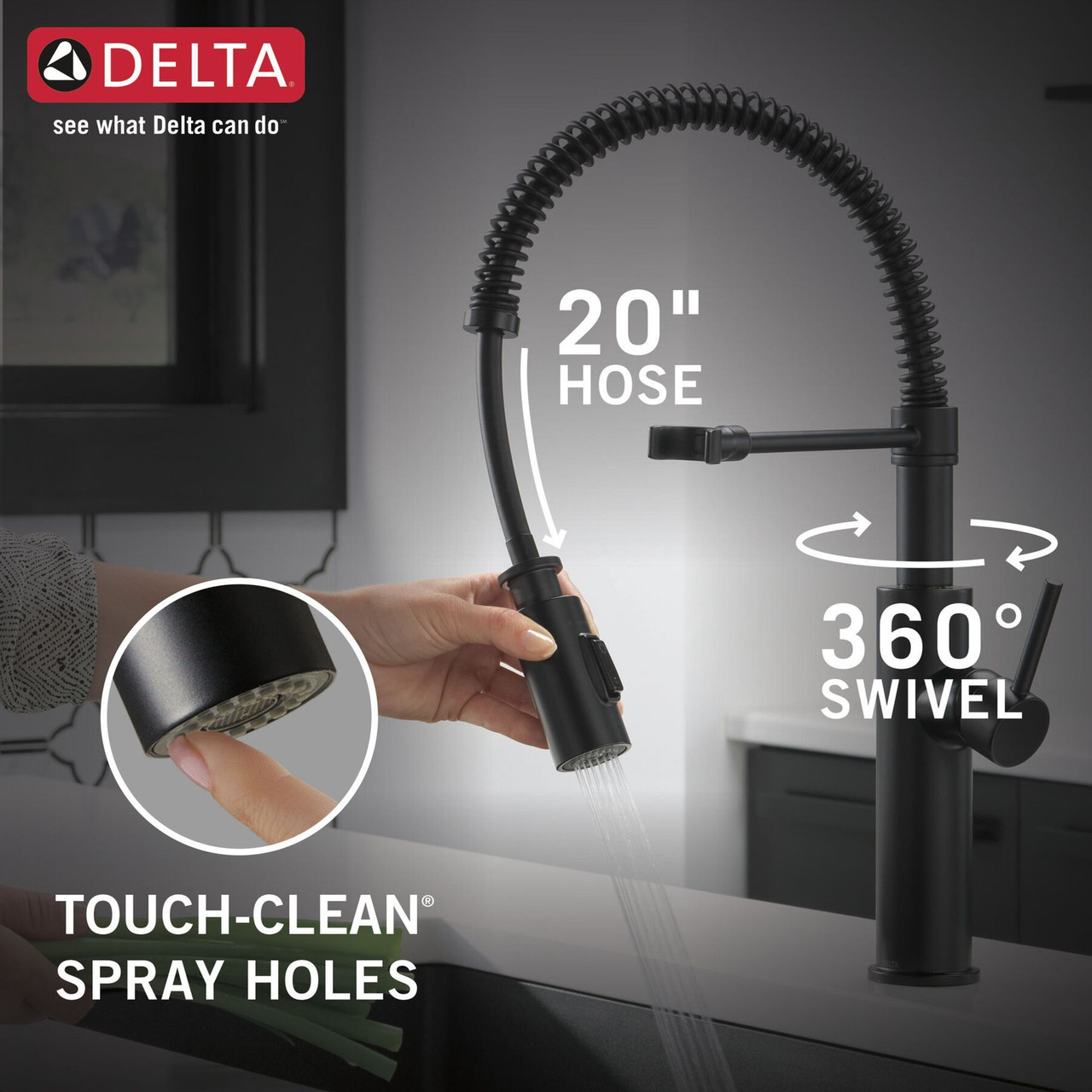 Delta 18803-BL-DST Antoni Single Handle Pull Down Spring Kitchen Faucet, Matte Black