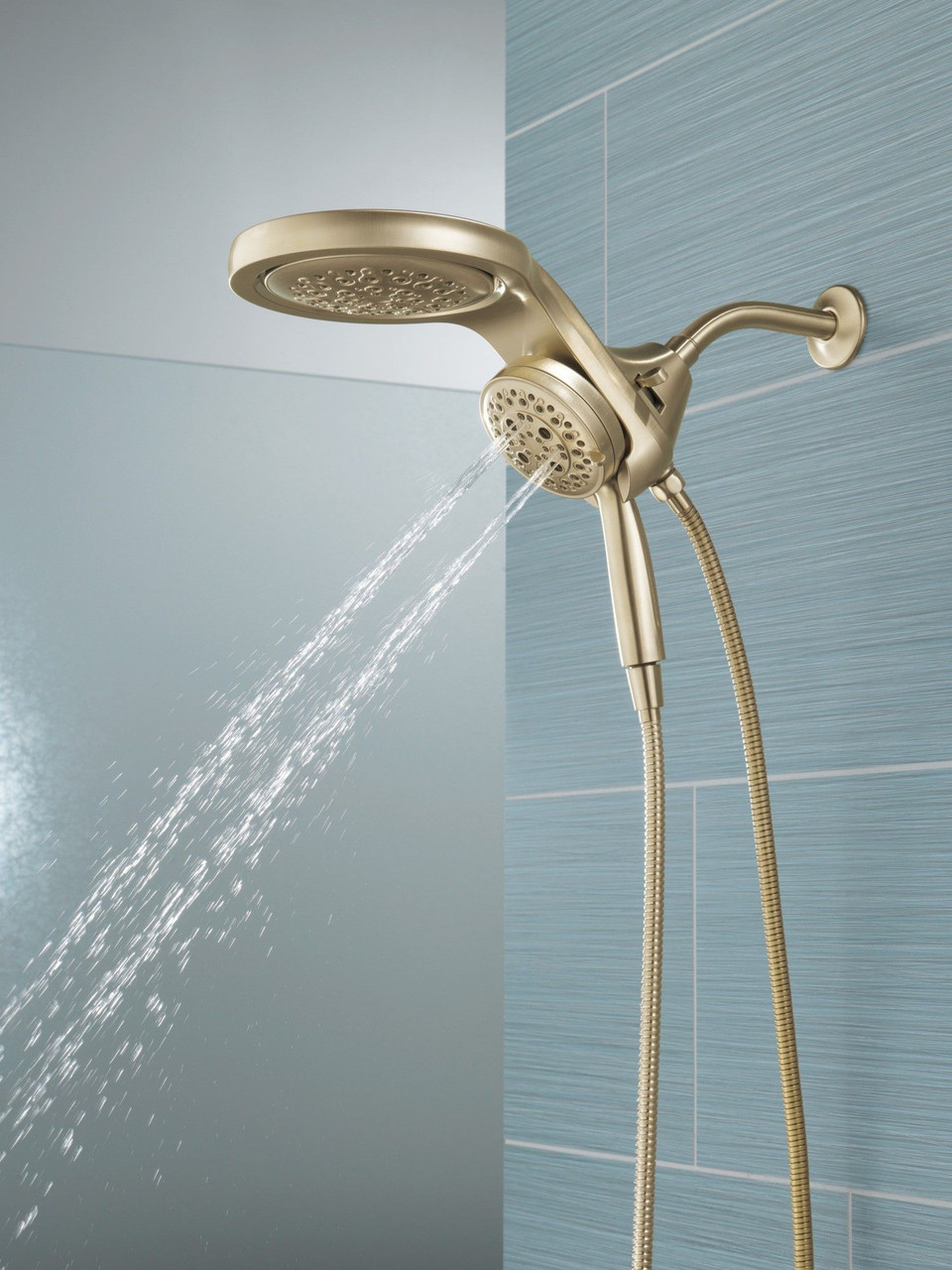 58680-CZ Universal Showering Components HydroRain H2Okinetic 5-Setting Two-in-One Shower Head, Champagne Bronze