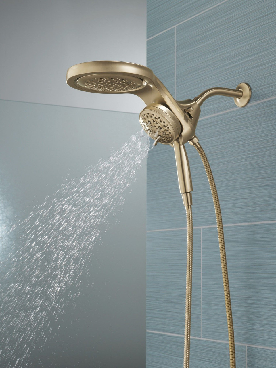 58680-CZ Universal Showering Components HydroRain H2Okinetic 5-Setting Two-in-One Shower Head, Champagne Bronze