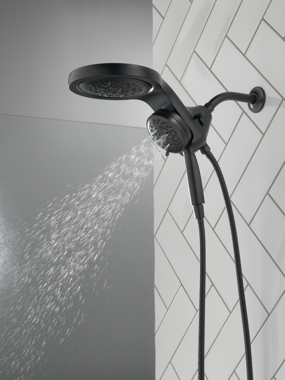 58680-BL Universal Showering Components HydroRain H2Okinetic 5-Setting Two-in-One Shower Head, Matte Black