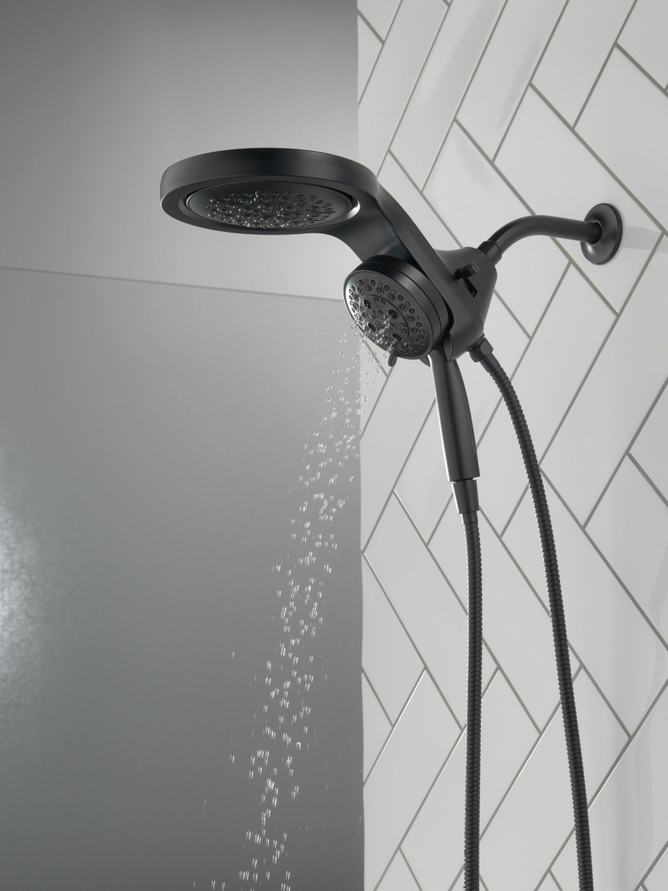 58680-BL Universal Showering Components HydroRain H2Okinetic 5-Setting Two-in-One Shower Head, Matte Black