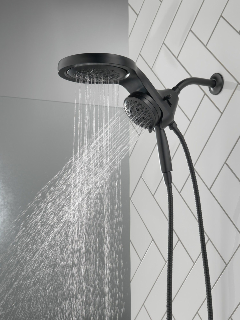 58680-BL Universal Showering Components HydroRain H2Okinetic 5-Setting Two-in-One Shower Head, Matte Black
