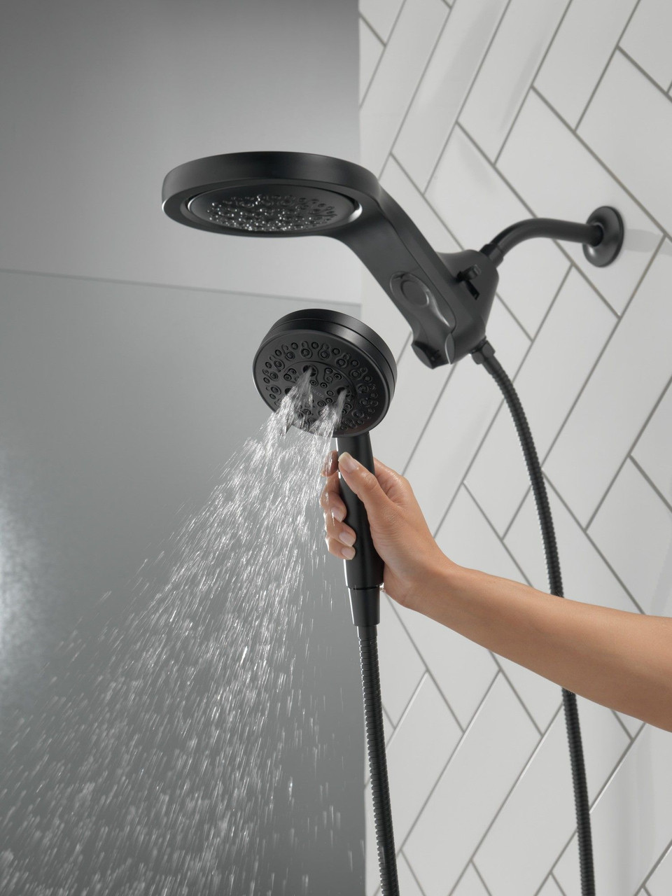58680-BL Universal Showering Components HydroRain H2Okinetic 5-Setting Two-in-One Shower Head, Matte Black