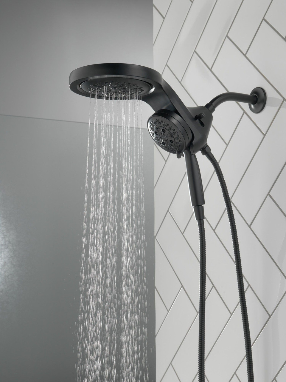 58680-BL Universal Showering Components HydroRain H2Okinetic 5-Setting Two-in-One Shower Head, Matte Black