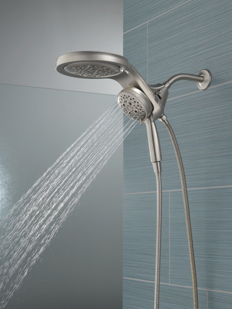 58680-SS-PR25 Universal Showering Components HydroRain H2Okinetic 5-Setting Two-in-One Shower Head, Lumicoat Stainless