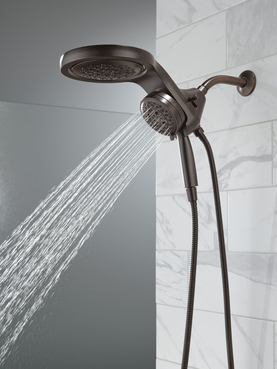 58680-RB25 Universal Showering Components HydroRain H2Okinetic 5-Setting Two-in-One Shower Head, Venetian Bronze