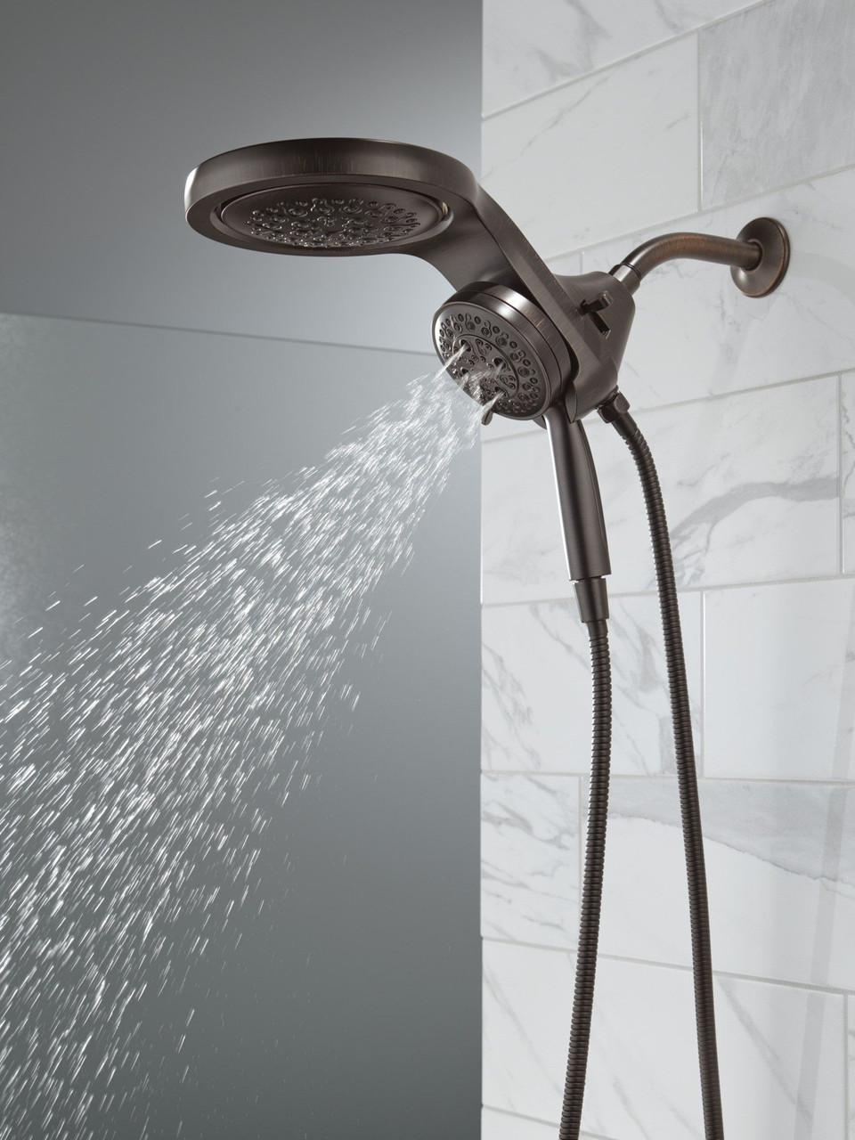 58680-RB25 Universal Showering Components HydroRain H2Okinetic 5-Setting Two-in-One Shower Head, Venetian Bronze