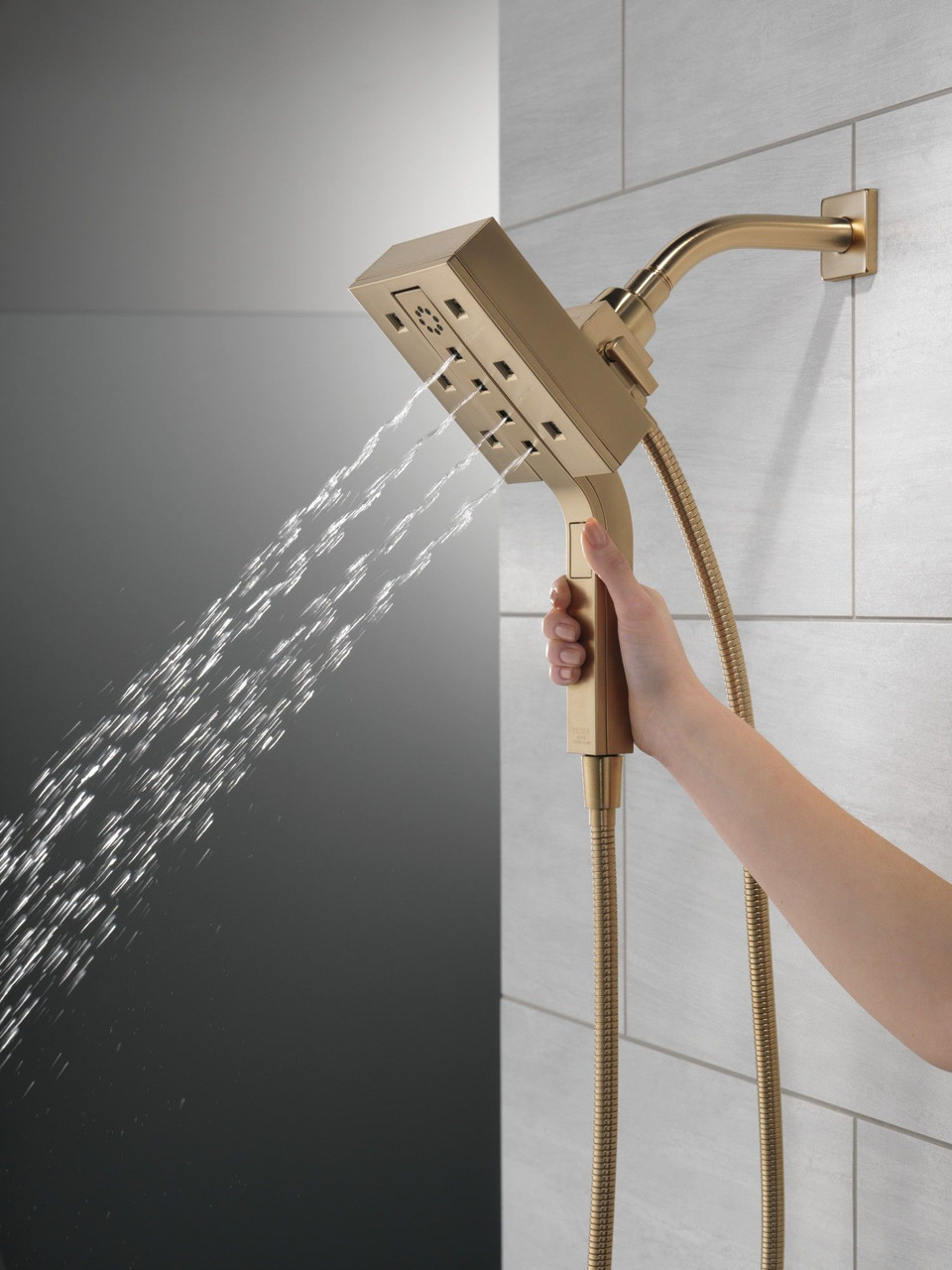 Delta 58473-CZ-PR Universal Showering Components H2Okinetic In2ition 4-Setting Two-In-One Shower, Lumicoat Champagne Bronze