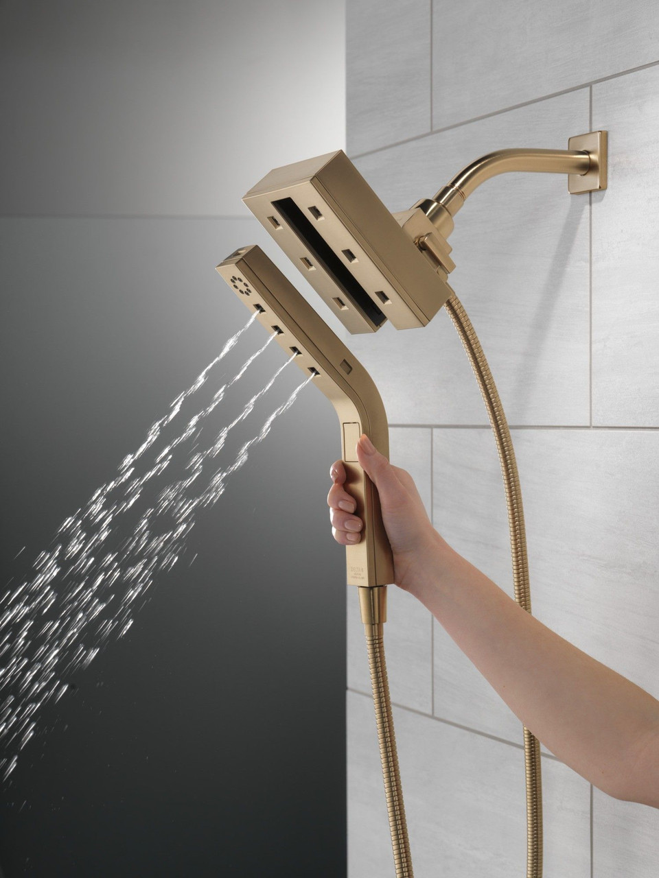 Delta 58473-CZ-PR Universal Showering Components H2Okinetic In2ition 4-Setting Two-In-One Shower, Lumicoat Champagne Bronze