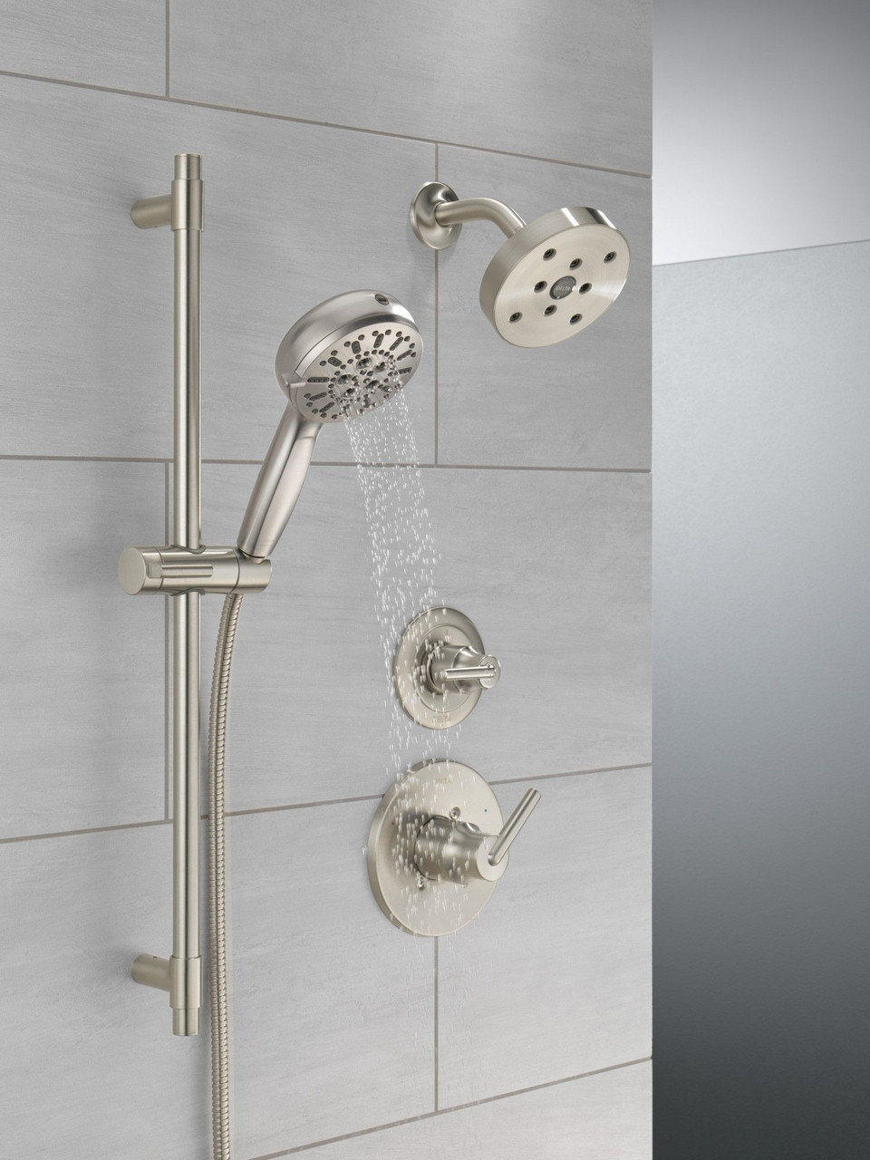 51584-SS-PR Universal Showering Components 7-Setting Slide Bar Hand Shower with Cleaning Spray, Lumicoat Stainless