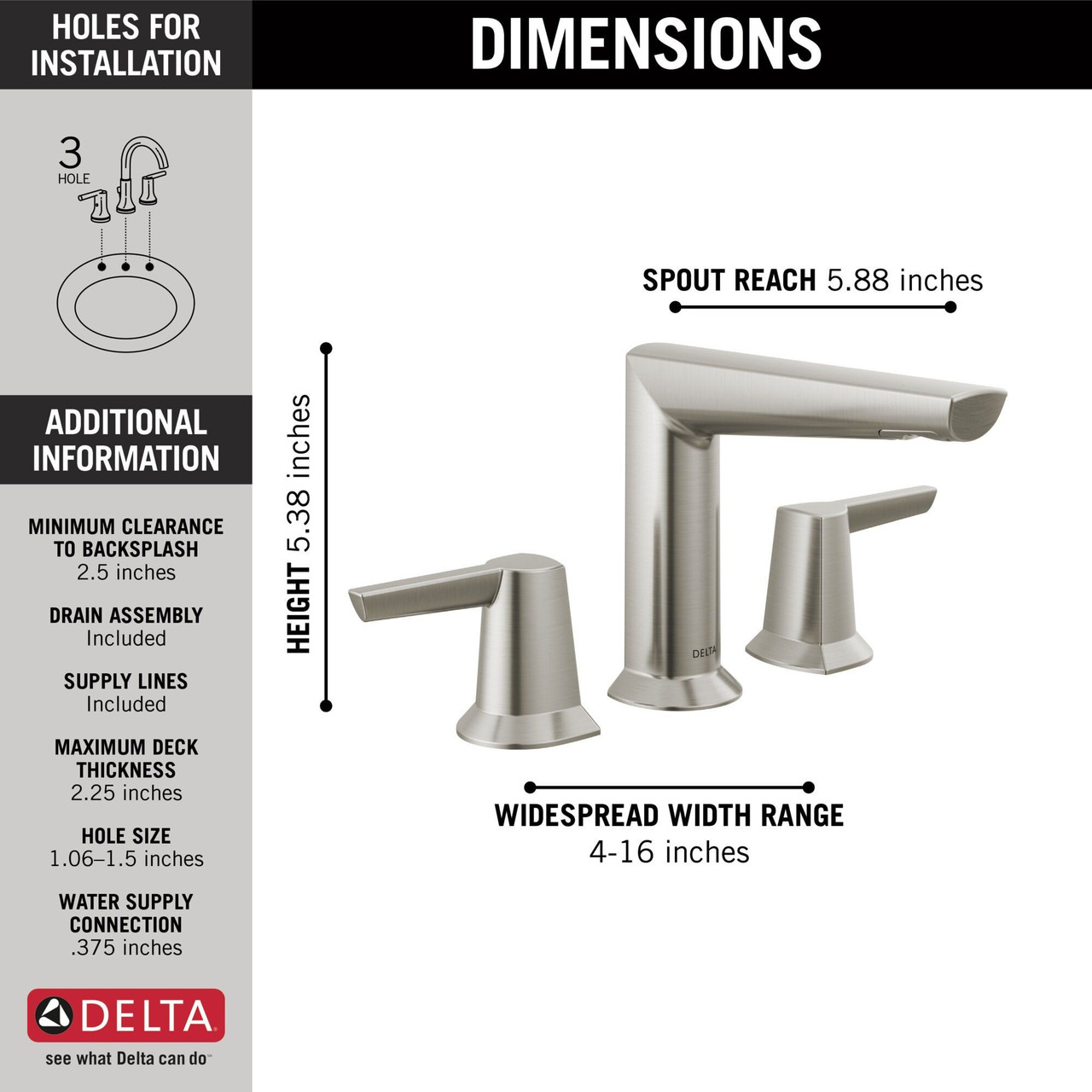 Delta 3571-SS-PR-MPU-DST Galeon Two Handle Widespread Bathroom Faucet, Lumicoat Stainless