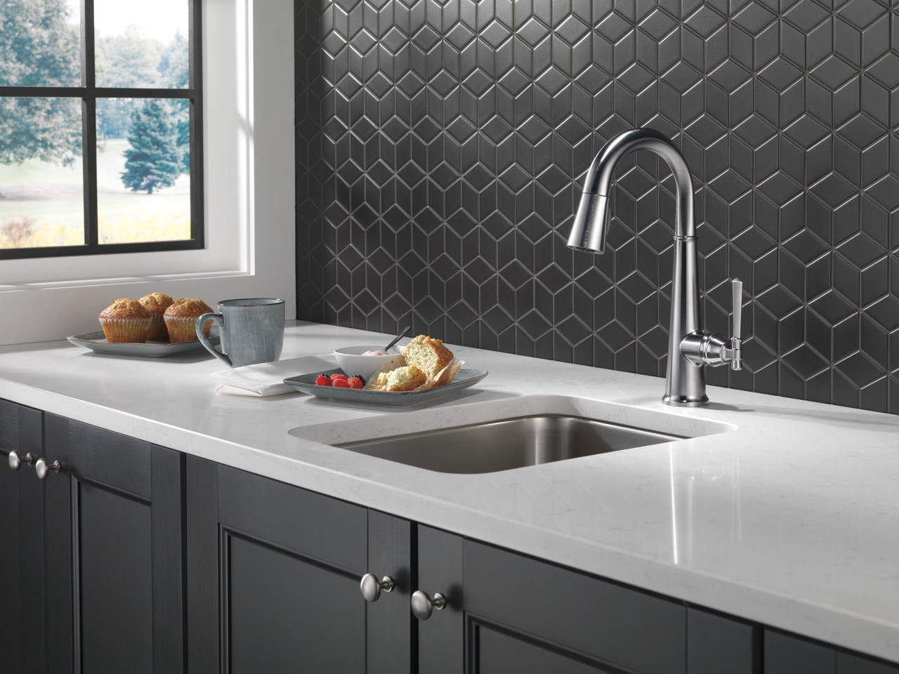 9982-AR-PR-DST Emmeline Single Handle Pull Down Bar or Prep Faucet, Lumicoat Arctic Stainless