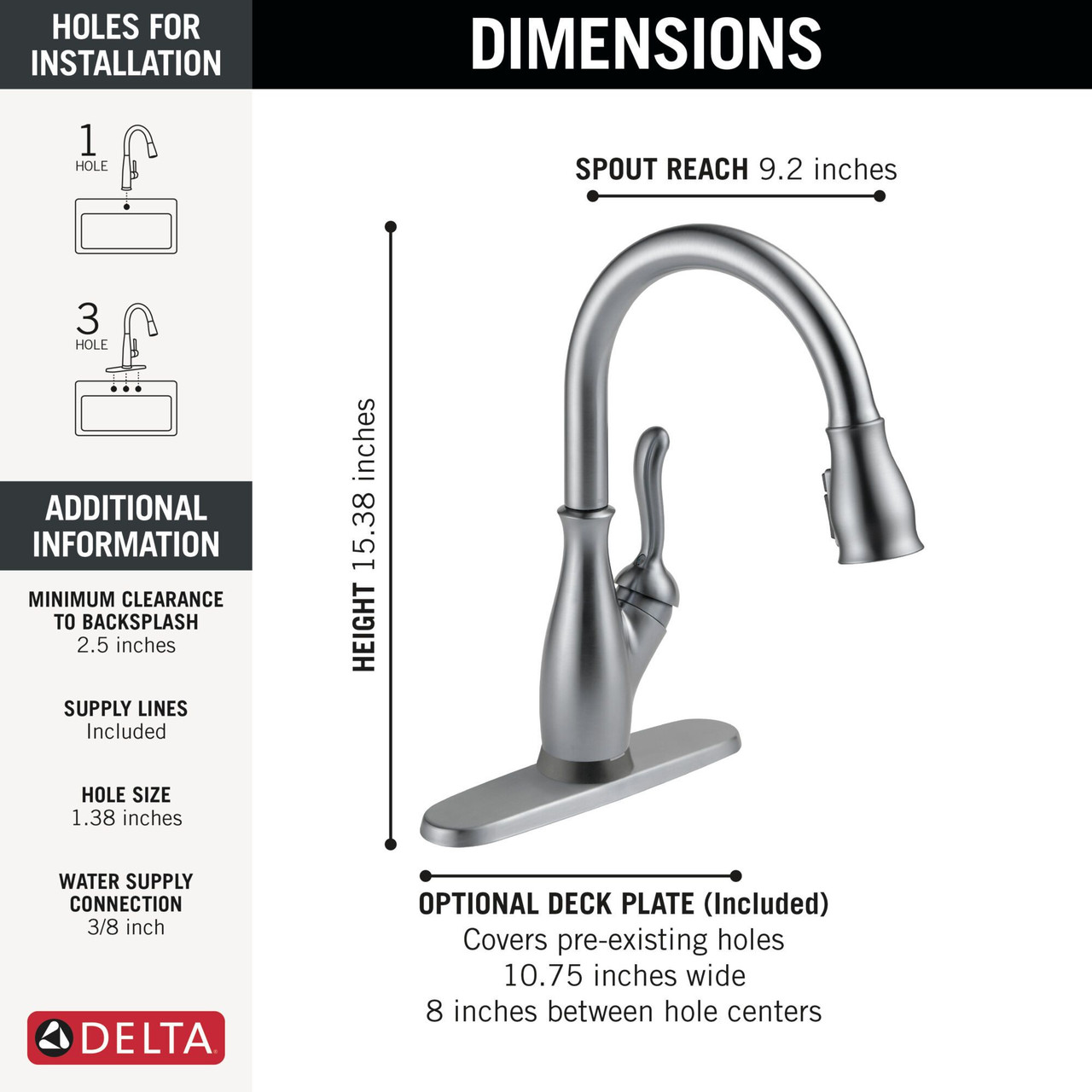 9178TLV-AR-DST Leland 11.63-in x 10.75-in x 15.38-in VoiceIQ Kitchen Faucet with Touch2O with Touchless Technology, Arctic Stainless