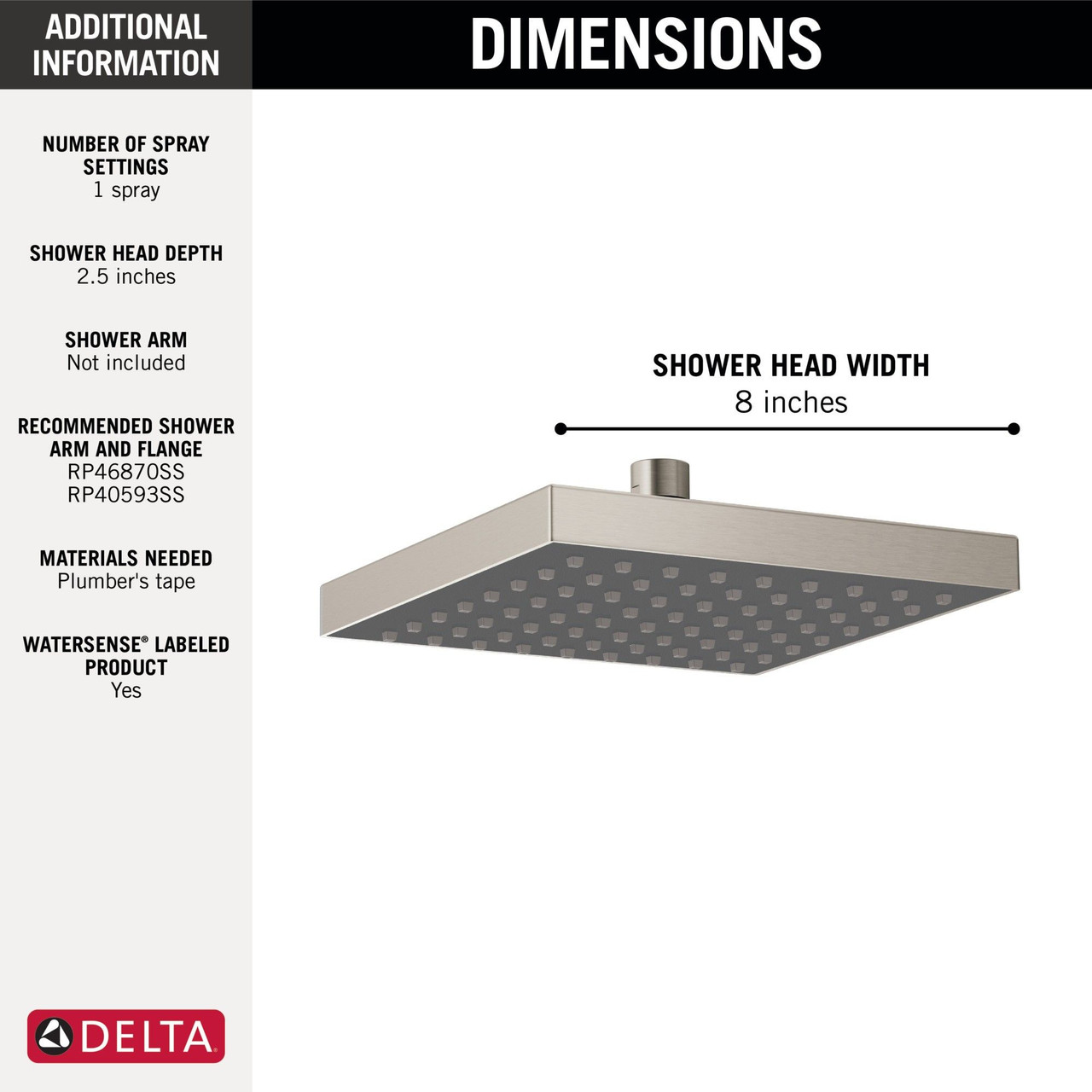 Delta 52841-SS Universal Showering Components Single-Setting Raincan Shower Head, Stainless