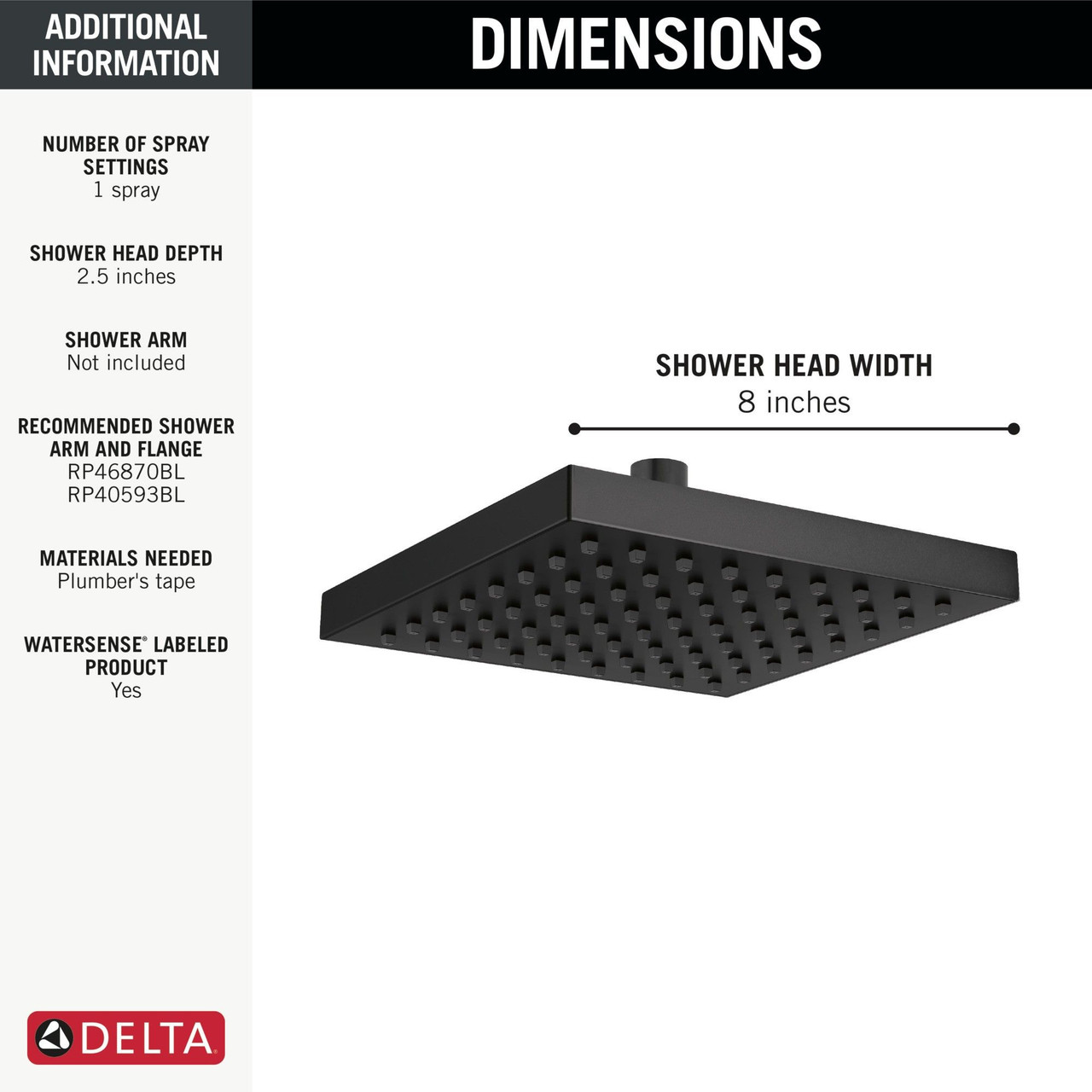 Delta 52841-BL Universal Showering Components Raincan Single Setting Showerhead, Matte Black
