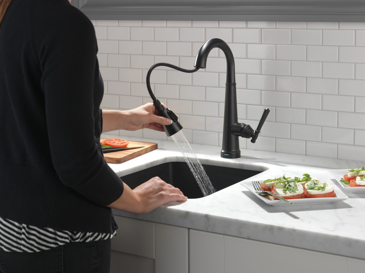9982T-BL-DST Emmeline Single Handle Pull Down Bar or Prep Faucet with Touch2O Technology, Matte Black