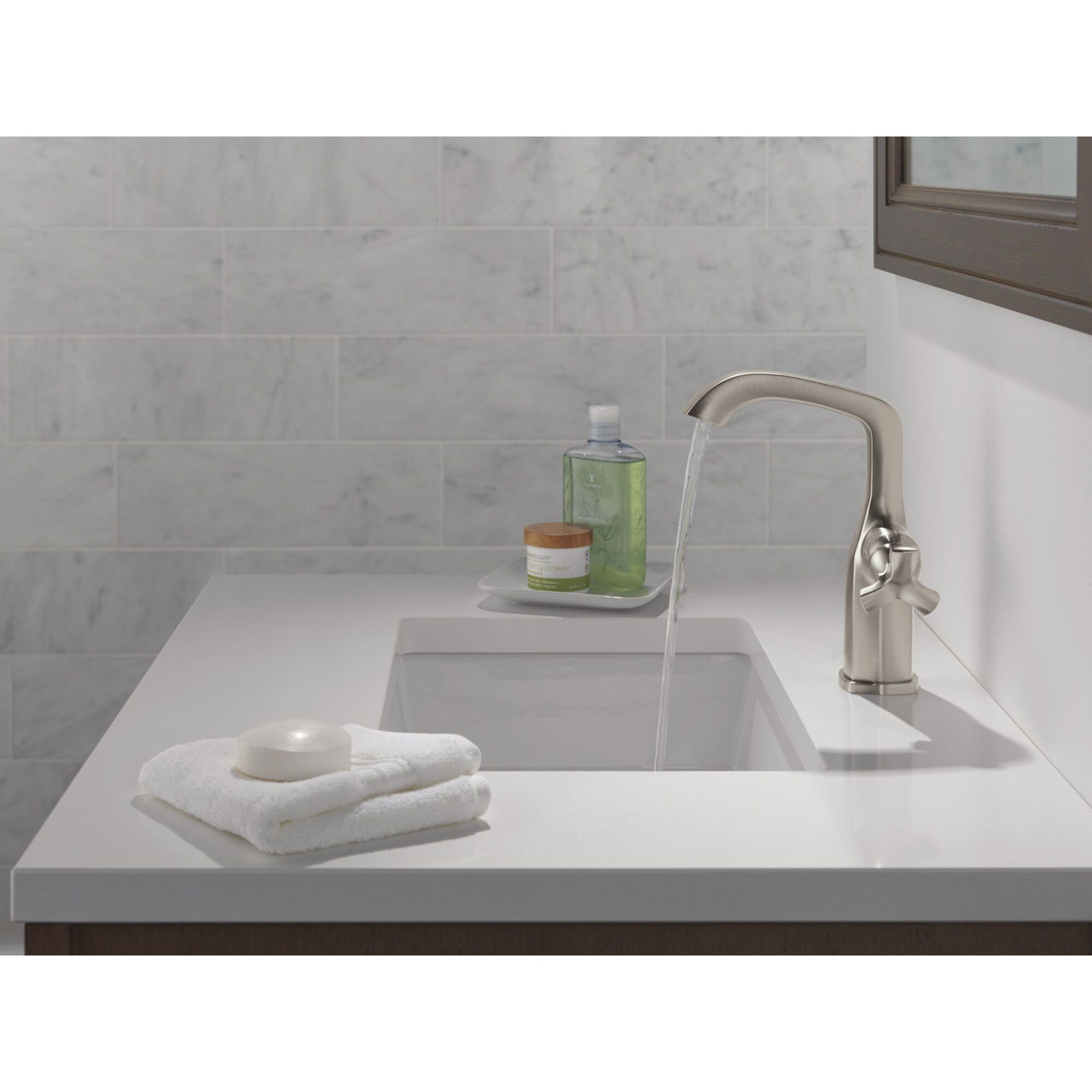 6766-SS-PR-DST Stryke 6.63-in x 4.31-in x 8.94-in Single Handle Mid-Height Bathroom Faucet, Lumicoat Stainless