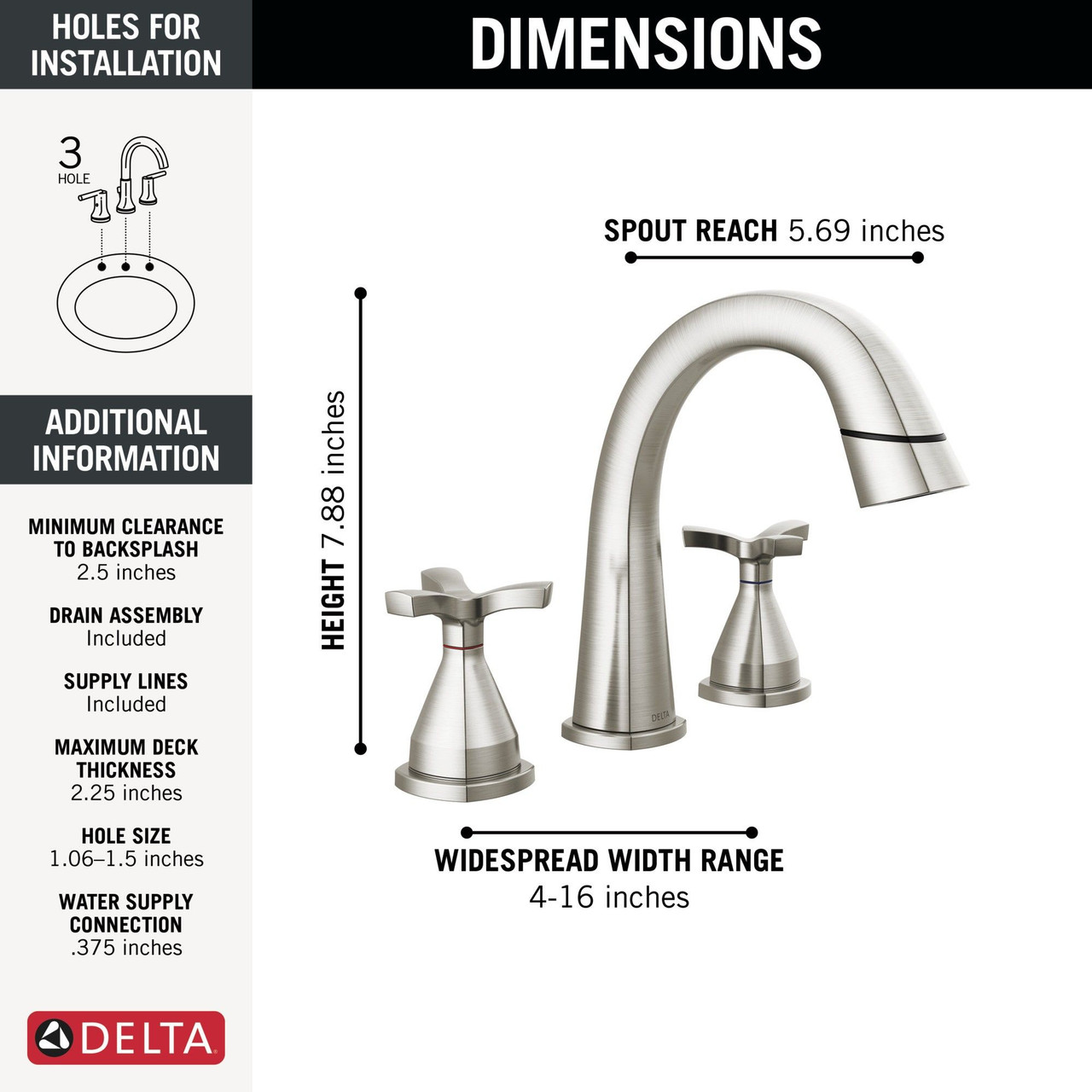 Delta 357756-SSPD-PR-DST Stryke Two Handle Widespread Pull Down Bathroom Faucet, Lumicoat Stainless