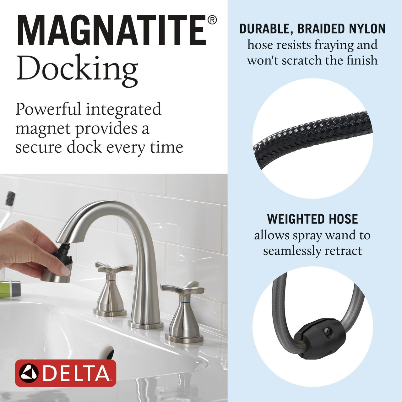 357756-SSPD-PR-DST Stryke Two Handle Widespread Pull Down Bathroom Faucet, Lumicoat Stainless