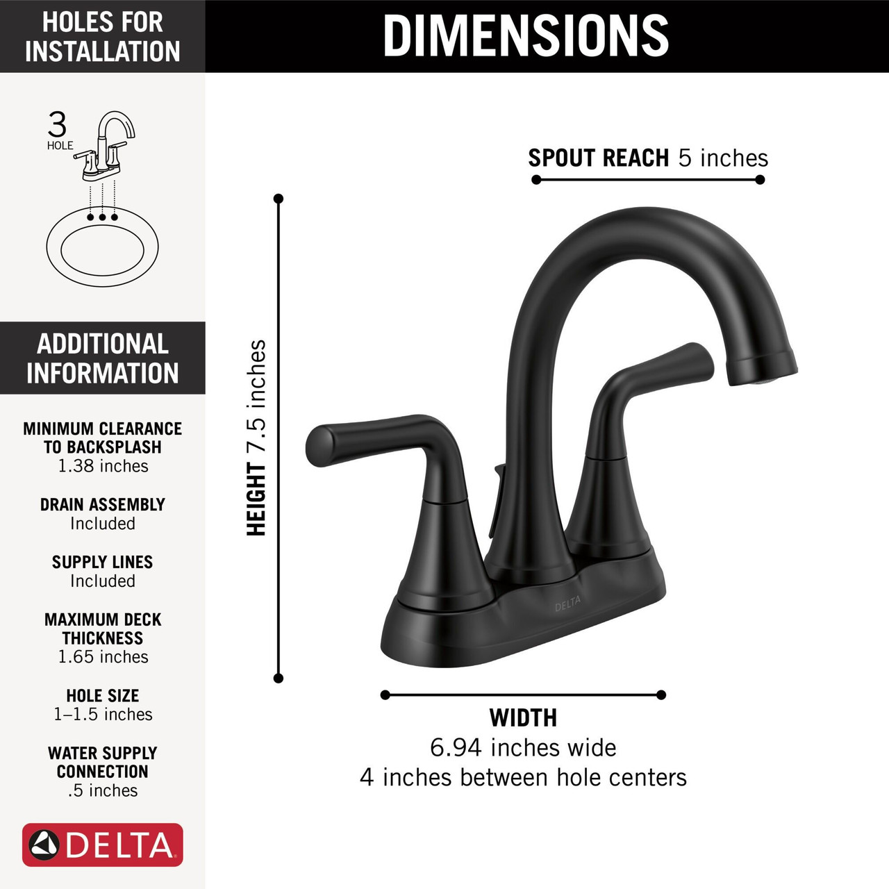 Delta 2533LF-BLTP Kayra Two Handle Tract Pack Centerset Bathroom Faucet, Matte Black