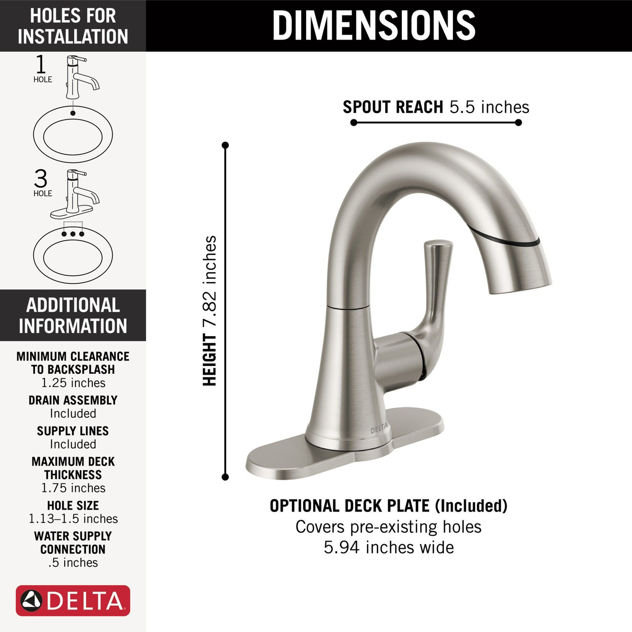 Delta 533LF-SSPDMPU Kayra Single Handle Pull Down Bathroom Faucet, Stainless