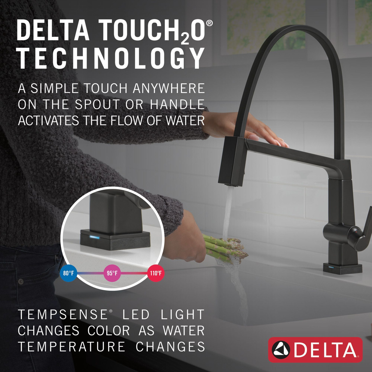 9693T-BL-DST Pivotal Single Handle Exposed Hose Kitchen Faucet with Touch2O Technology, Matte Black