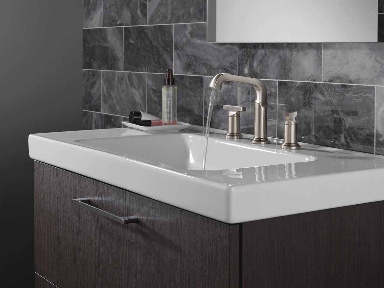 Delta 35587-SS-PR-DST Tetra Two Handle Widespread Bathroom Faucet, Lumicoat Stainless