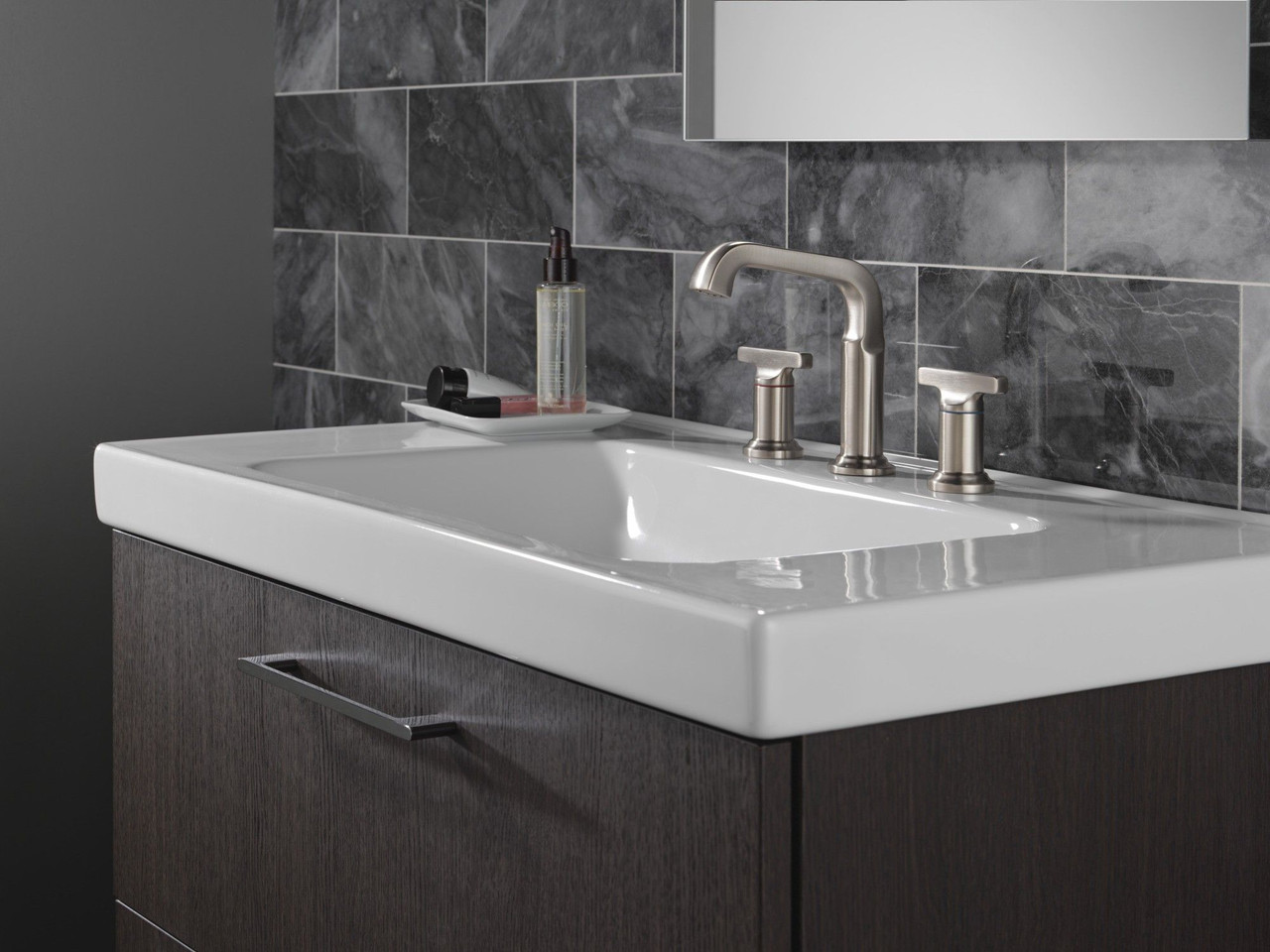 Delta 35587-SS-PR-DST Tetra Two Handle Widespread Bathroom Faucet, Lumicoat Stainless