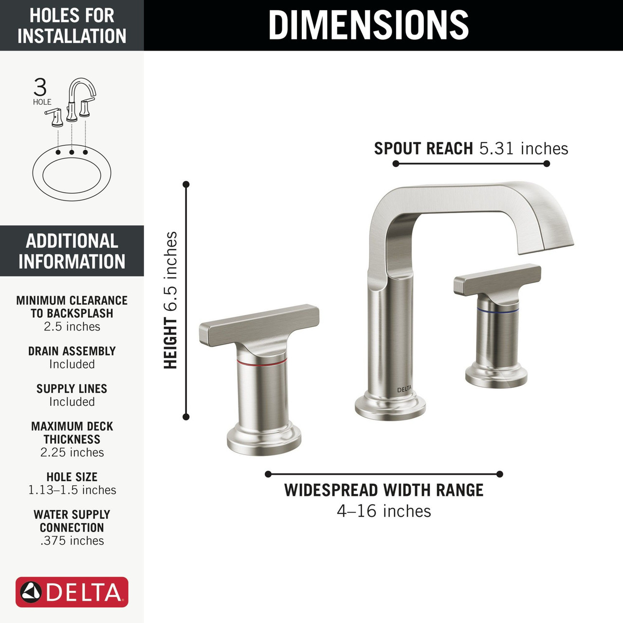 Delta 35587-SS-PR-DST Tetra Two Handle Widespread Bathroom Faucet, Lumicoat Stainless