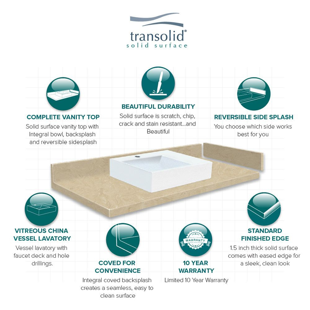 61.25 in. W x 22.25 in. D Solid Surface Vessel Vanity Top in Almond Sky with 4in Centerset and Rectangular Vessel Sink