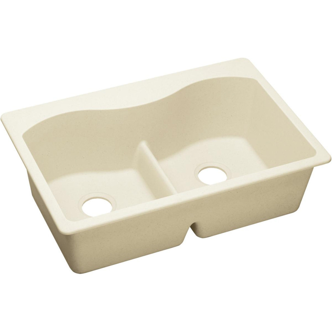 33" x 22" x 9-1/2" Quartz Equal Double Bowl Drop-in Sink with Aqua Divide in Parchment