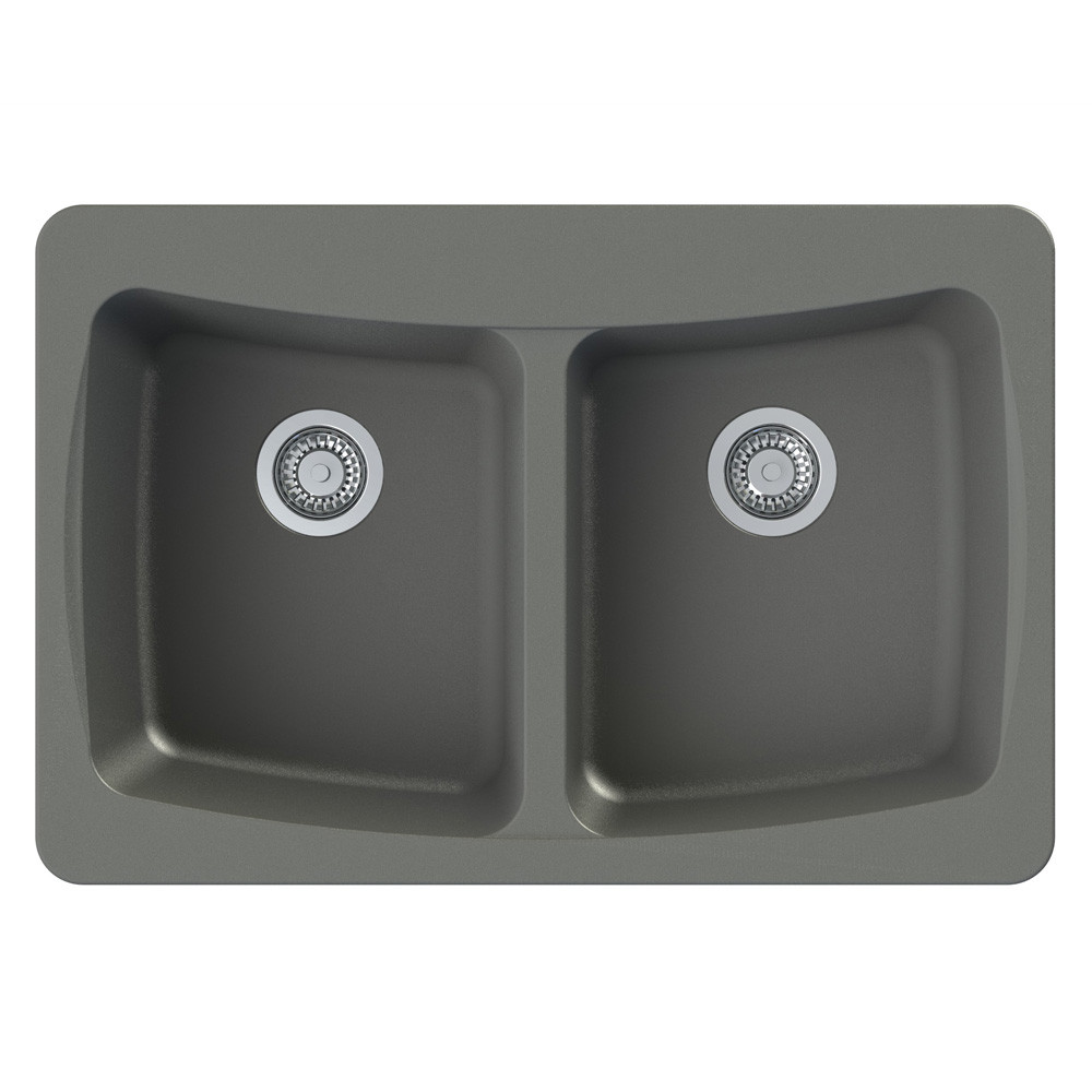 33" X 22" X 9" Equal Double Bowl Dual Mount Installation with 2 CD Faucet Holes, In Grey