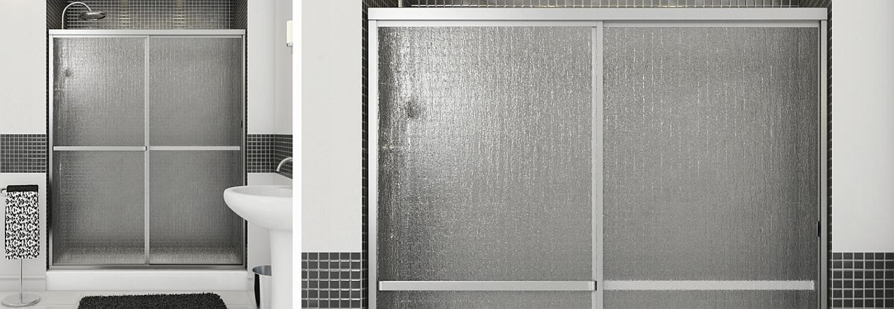54 to 59.5in x 68in Framed Slider Alcove Shower Door with Raindrop Glass, in Chrome 54 to 59.5in x 68in Framed Slider Alcove Shower Door with Raindrop Glass, in Chrome