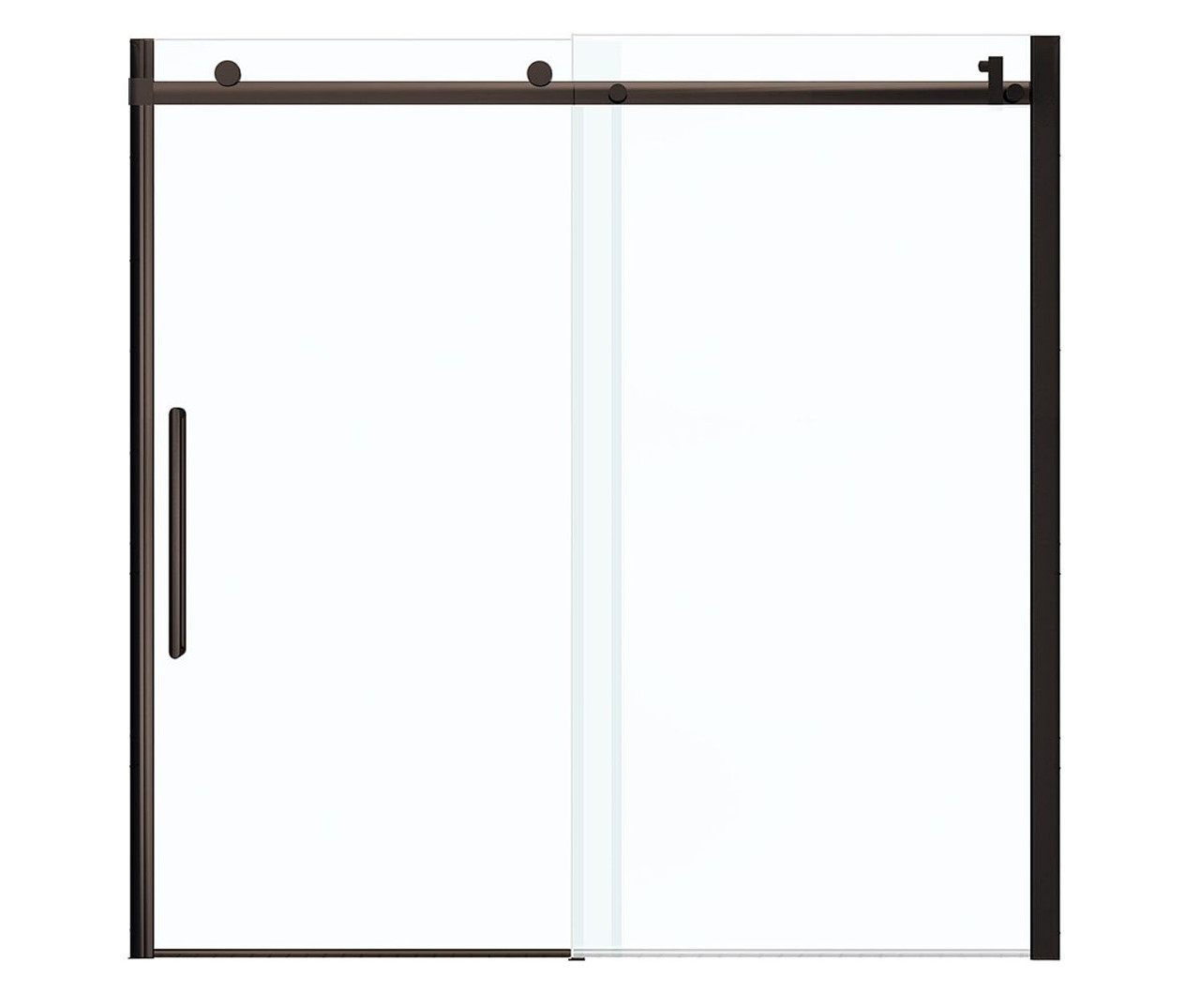 56.5 to 59in x 59in Frameless Slider Tub Door with Clear Glass, in Dark Bronze 56.5 to 59in x 59in Frameless Slider Tub Door with Clear Glass, in Dark Bronze