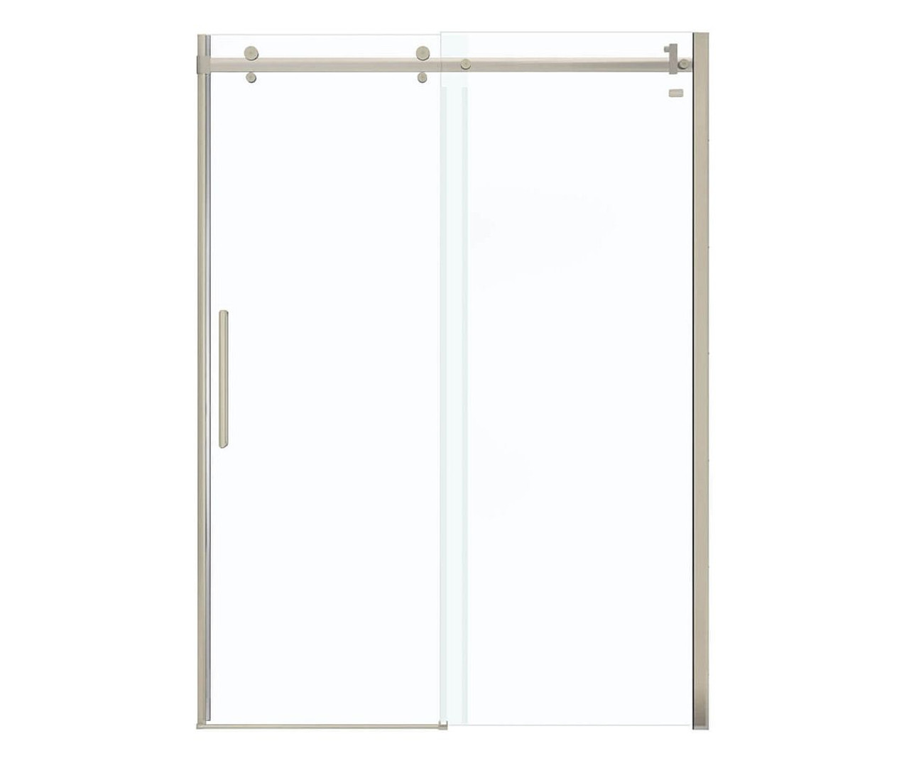 56.5 to 59in x 78.75in Frameless Slider Alcove Shower Door with Clear Glass, in Brushed Nickel 56.5 to 59in x 78.75in Frameless Slider Alcove Shower Door with Clear Glass, in Brushed Nickel