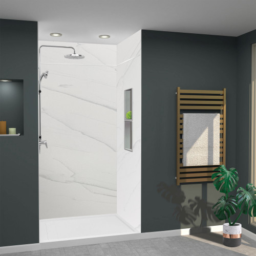 LWKX48368412-181 Lusso 48-in x 36-in x 84/12-in Glue To Wall 6-Piece Transition Shower Wall Kit, Palladio White