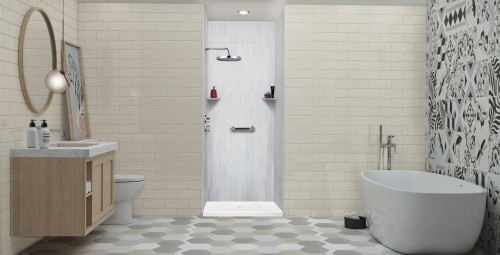 LWKX36368412-190 Lusso 36-in x 36-in x 84/12-in Glue To Wall 6-Piece Transition Shower Wall Kit, Bellanca