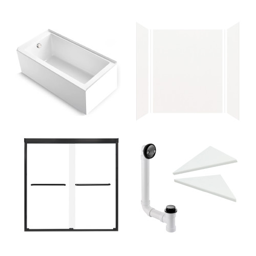 KTAE6036L-31MB 60-in x 36-in x 92-in 6-Piece Glue-on Expressions Shower/Tub Kit with Door and Accessories, White/Matte Black