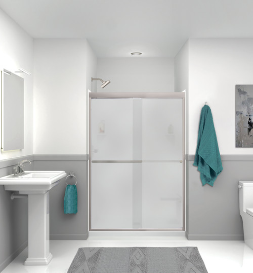 KSAE4836C-31BS 48-in x 36-in x 72-in 6-Piece Glue-on Expressions Shower Kit with Door and Accessories, White/Brushed Stainless Steel